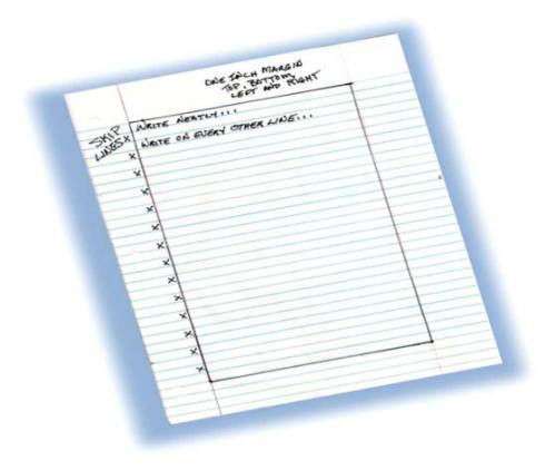 With a first draft, leave spaces between lines and keep a one inch margin all around.