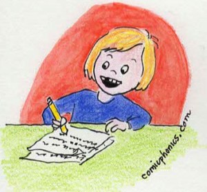 3rd grader writing an essay.