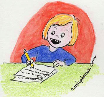 3rd grader writing an essay.