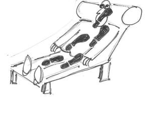 Cartoon of a man with footprints up his body and the words, Unassertive:  wimpy