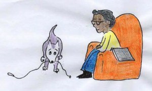 dog brings man leash