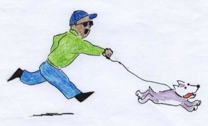 man runs with dog
