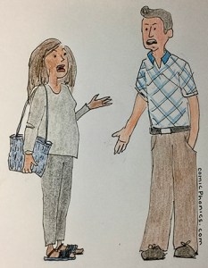 adult couple in discussion